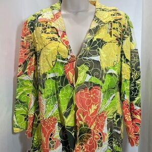Chico’s linen blend jacket,floral.3/4 sleeve. Size 2(M-L) see photo